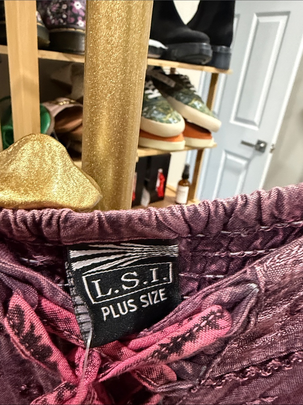 Boho Ombre Tie-Front Layered tunic top- Purple & Green embroidered fits most - Picture 3 of 7